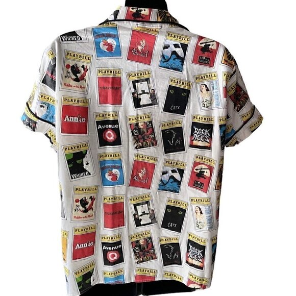 Playbill Short Sleeve Button Up V-Neck Shirt Pattern Of Playbills Women’s M - Picture 8 of 13